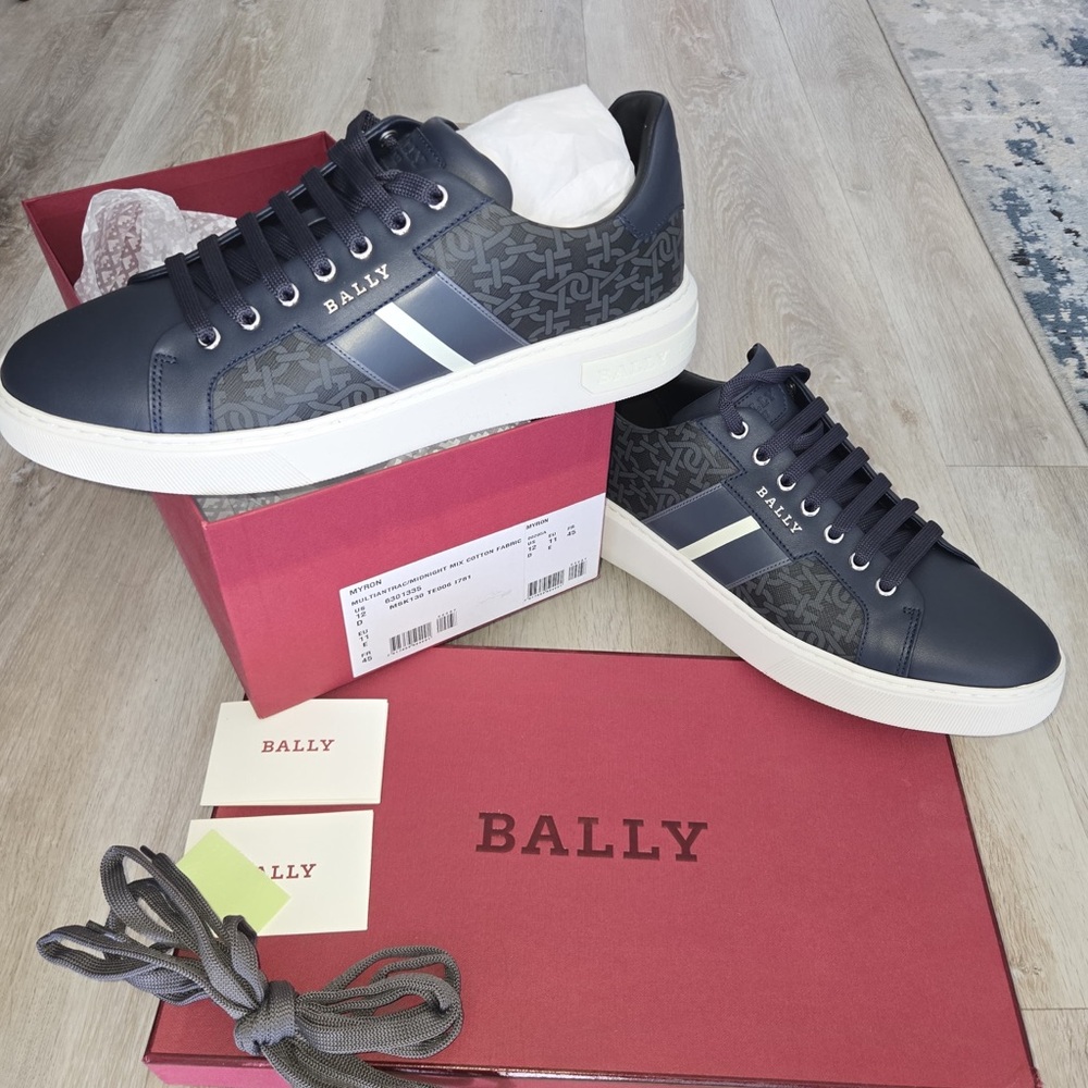 Bally Dark Blue Sneakers with White Stripes